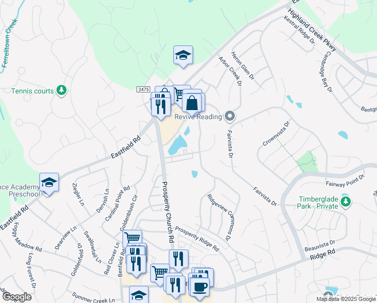 map of restaurants, bars, coffee shops, grocery stores, and more near 8665 Beaver Creek Drive in Charlotte