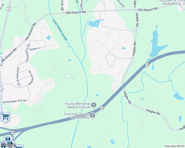 map of restaurants, bars, coffee shops, grocery stores, and more near 2435 Baxter Place Southeast in Concord