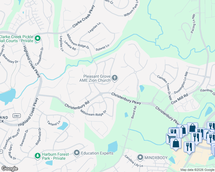 map of restaurants, bars, coffee shops, grocery stores, and more near 2281 Elendil Lane in Charlotte