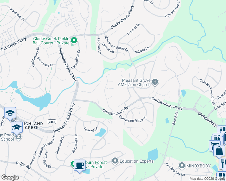 map of restaurants, bars, coffee shops, grocery stores, and more near 8012 Leonine Court in Charlotte
