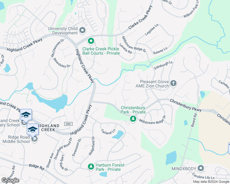 map of restaurants, bars, coffee shops, grocery stores, and more near 6030 Graburn's Ford Drive in Charlotte