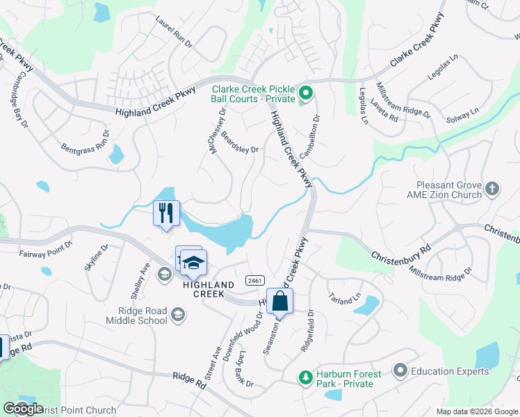 map of restaurants, bars, coffee shops, grocery stores, and more near 5606 Hartfield Downs Drive in Charlotte