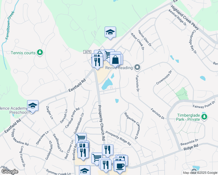 map of restaurants, bars, coffee shops, grocery stores, and more near 8665 Beaver Creek Drive in Charlotte