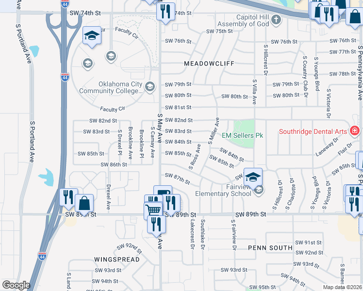 map of restaurants, bars, coffee shops, grocery stores, and more near 2732 Southwest 84th Street in Oklahoma City