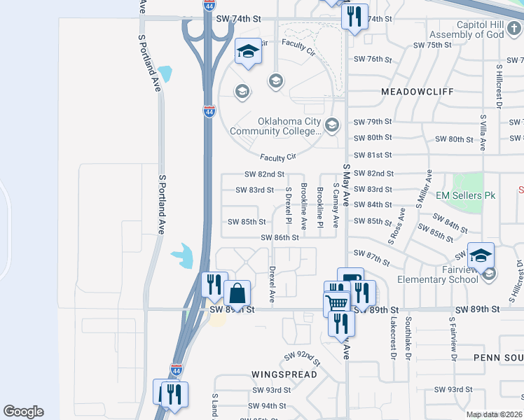 map of restaurants, bars, coffee shops, grocery stores, and more near 8529 Drexel Avenue in Oklahoma City