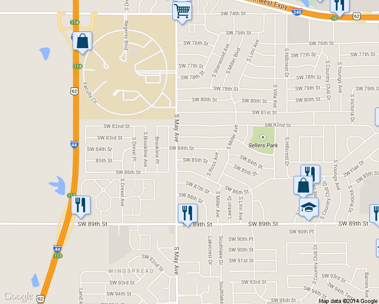 map of restaurants, bars, coffee shops, grocery stores, and more near 2820 Southwest 84th Street in Oklahoma City