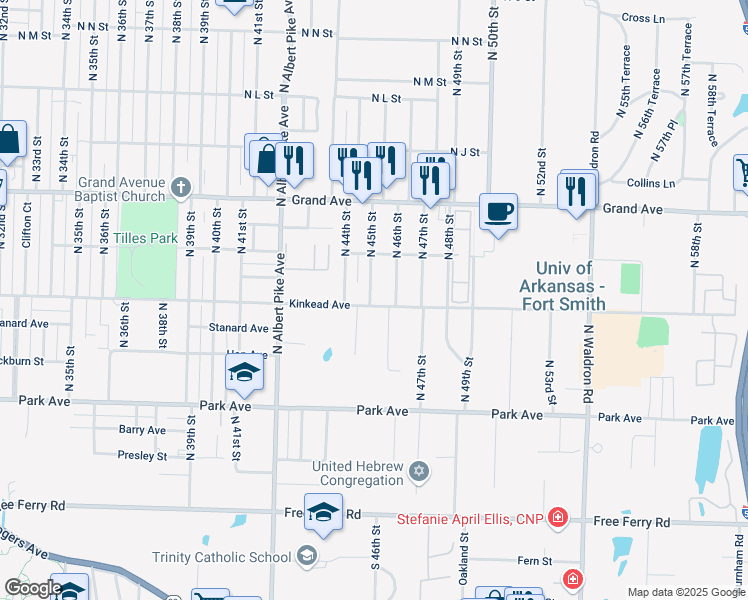 map of restaurants, bars, coffee shops, grocery stores, and more near 4501 Kinkead Avenue in Fort Smith