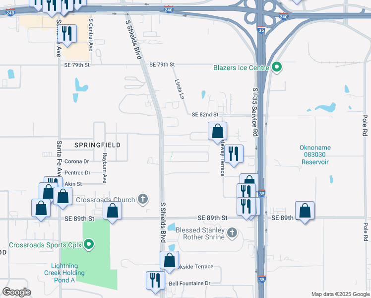 map of restaurants, bars, coffee shops, grocery stores, and more near 523 Helm Parkway in Oklahoma City