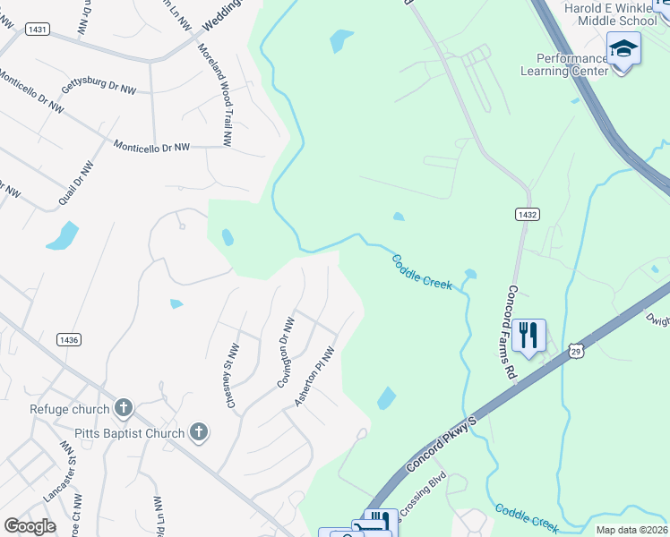 map of restaurants, bars, coffee shops, grocery stores, and more near 4728 Lauren Glen Street Northwest in Concord