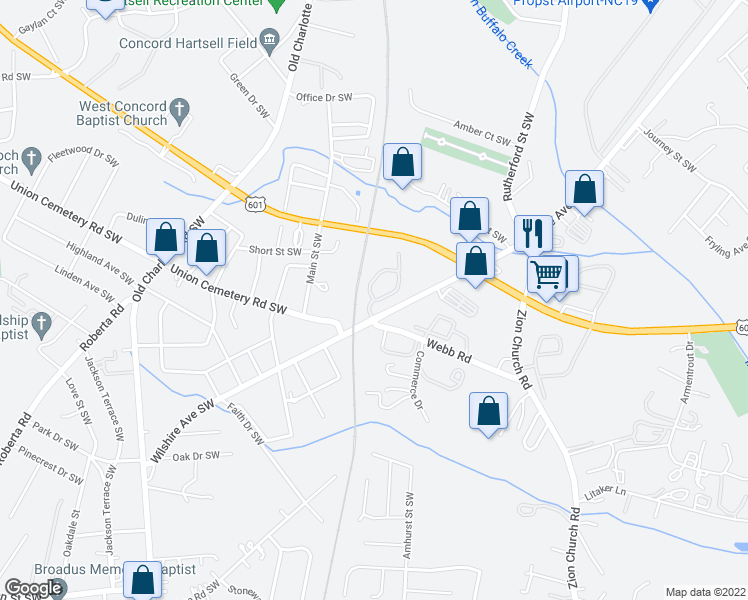 map of restaurants, bars, coffee shops, grocery stores, and more near 268 Concord Chase Circle Southwest in Concord