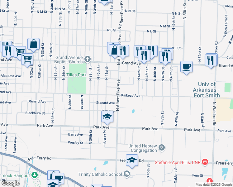 map of restaurants, bars, coffee shops, grocery stores, and more near 4131 Kinkead Avenue in Fort Smith