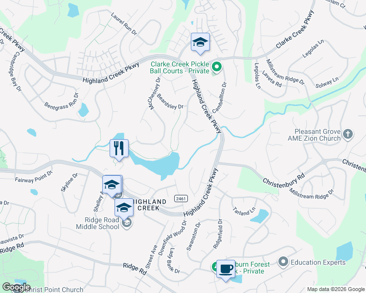 map of restaurants, bars, coffee shops, grocery stores, and more near 5606 Hartfield Downs Drive in Charlotte