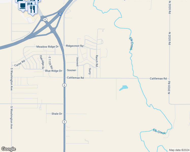 map of restaurants, bars, coffee shops, grocery stores, and more near 101 Ranch Road in Elk City
