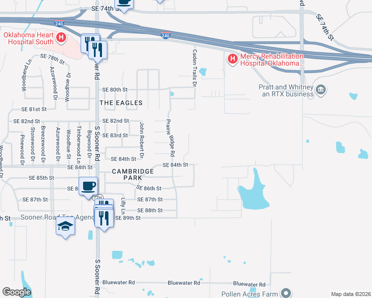 map of restaurants, bars, coffee shops, grocery stores, and more near 8405 Canyon Trail Drive in Oklahoma City