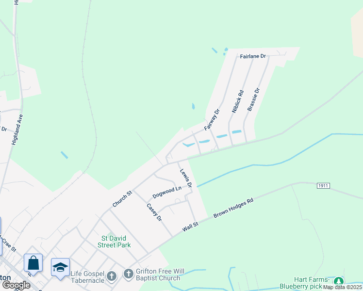 map of restaurants, bars, coffee shops, grocery stores, and more near 6551 Fairway Dr in Grifton