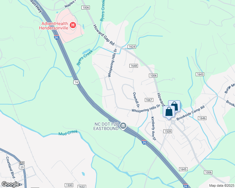 map of restaurants, bars, coffee shops, grocery stores, and more near 336 Whispering Hills Drive in Hendersonville