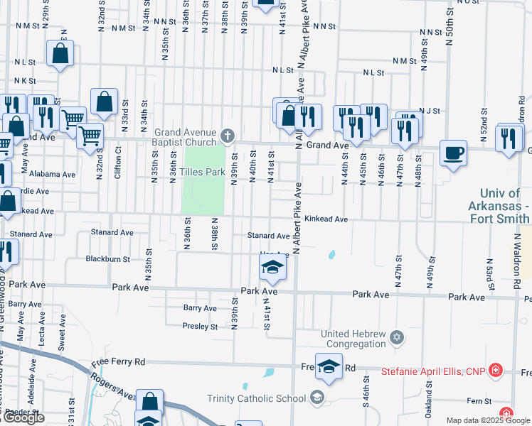 map of restaurants, bars, coffee shops, grocery stores, and more near 4025 Kinkead Avenue in Fort Smith