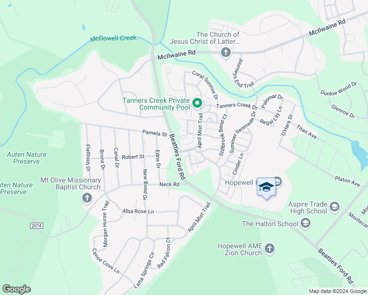 map of restaurants, bars, coffee shops, grocery stores, and more near 6725 Mountain Majesty Way in Huntersville