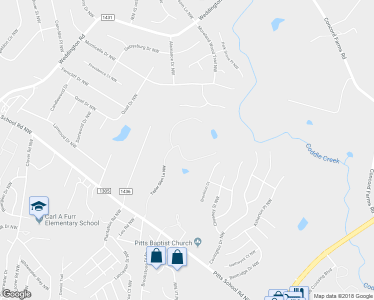 map of restaurants, bars, coffee shops, grocery stores, and more near 3700 Taylor Glen Lane Northwest in Concord