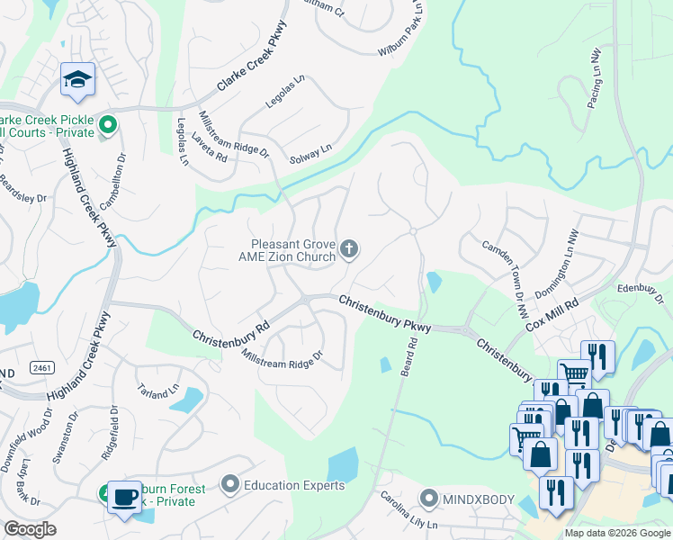 map of restaurants, bars, coffee shops, grocery stores, and more near 2281 Elendil Lane in Charlotte