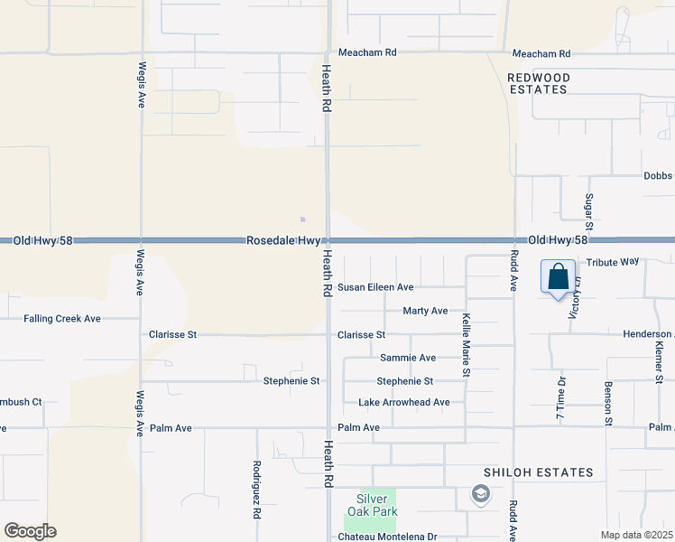 map of restaurants, bars, coffee shops, grocery stores, and more near 2415 Maurissa Court in Bakersfield