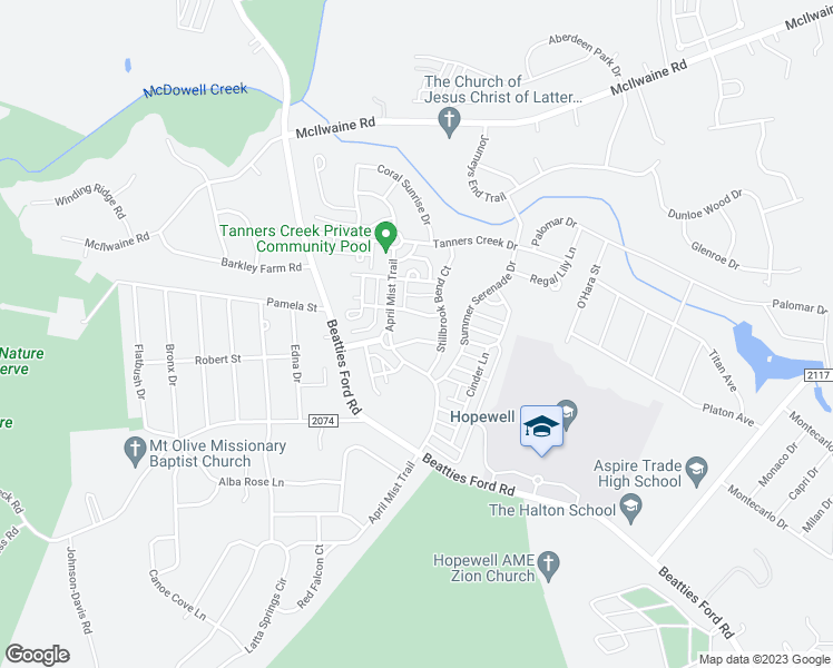 map of restaurants, bars, coffee shops, grocery stores, and more near 6919 Cascade Dream Court in Huntersville