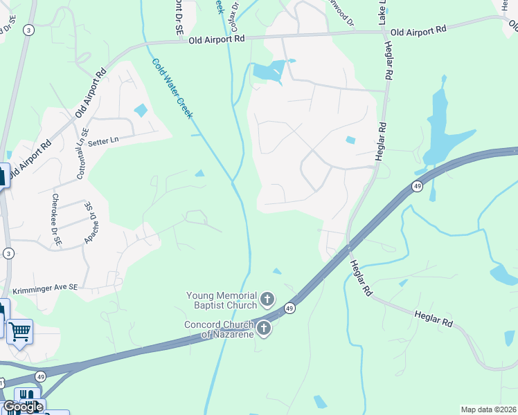 map of restaurants, bars, coffee shops, grocery stores, and more near 2435 Baxter Place Southeast in Concord