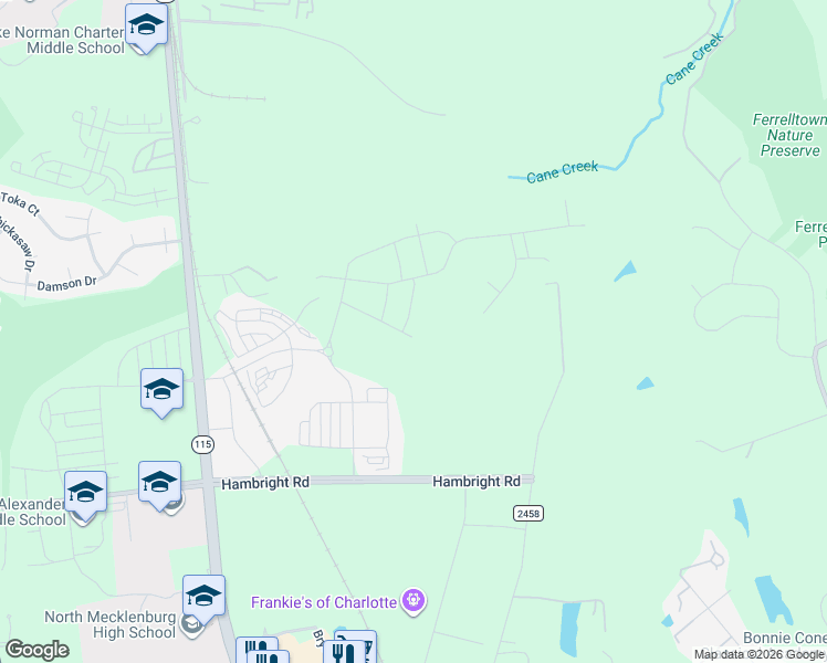 map of restaurants, bars, coffee shops, grocery stores, and more near 11702 Maher Lane in Huntersville