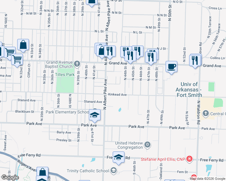 map of restaurants, bars, coffee shops, grocery stores, and more near 530 North Albert Pike Avenue in Fort Smith
