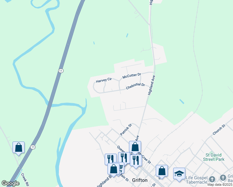 map of restaurants, bars, coffee shops, grocery stores, and more near in Grifton