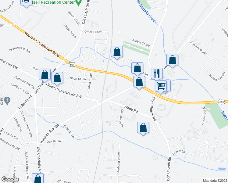 map of restaurants, bars, coffee shops, grocery stores, and more near 1100 Concord Chase Circle Southwest in Concord