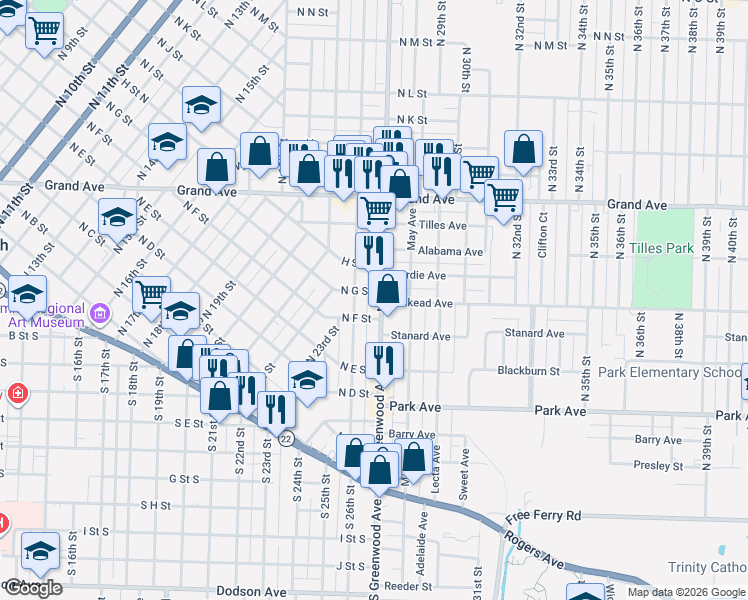 map of restaurants, bars, coffee shops, grocery stores, and more near 604 Belle Avenue in Fort Smith