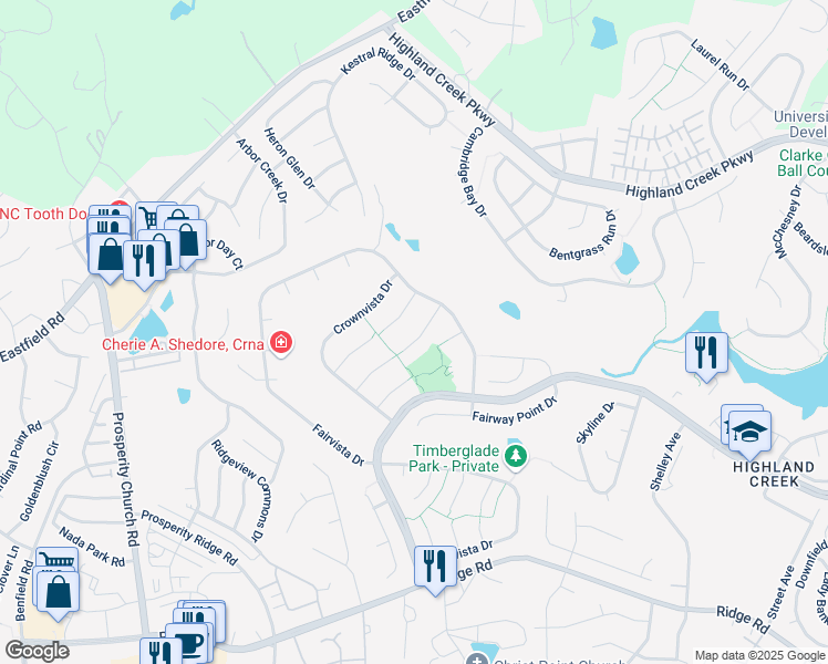 map of restaurants, bars, coffee shops, grocery stores, and more near 6501 Blue Sky Lane in Charlotte