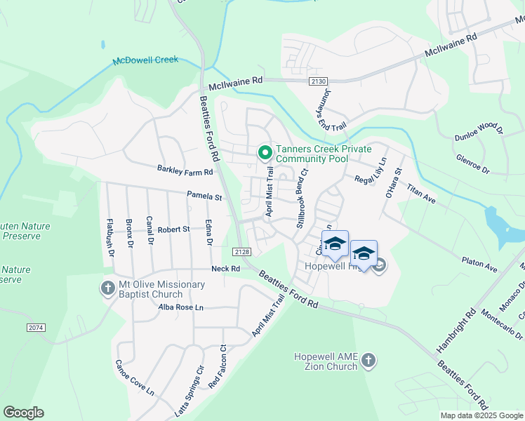 map of restaurants, bars, coffee shops, grocery stores, and more near 6758 Mountain Majesty Way in Huntersville
