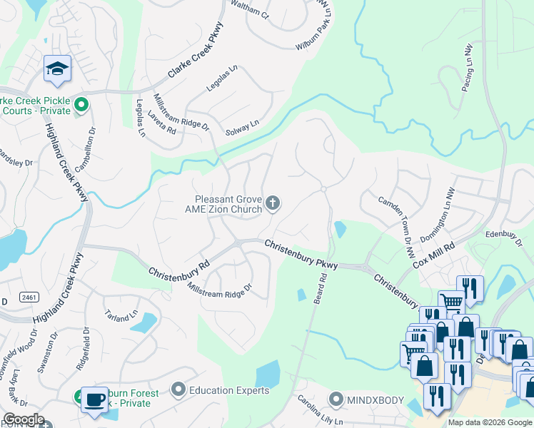 map of restaurants, bars, coffee shops, grocery stores, and more near 2281 Elendil Lane in Charlotte