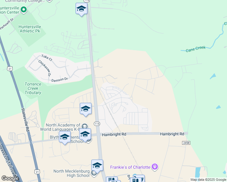map of restaurants, bars, coffee shops, grocery stores, and more near 11830 Old Statesville Road in Huntersville