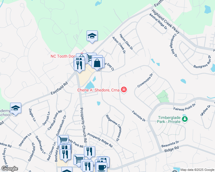 map of restaurants, bars, coffee shops, grocery stores, and more near 8806 Beaver Creek Drive in Charlotte