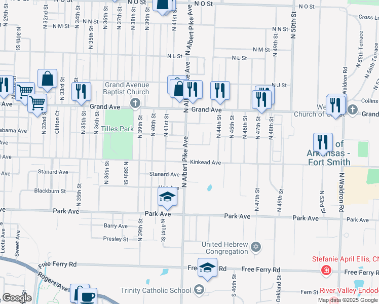 map of restaurants, bars, coffee shops, grocery stores, and more near 4301 Kinkead Avenue in Fort Smith