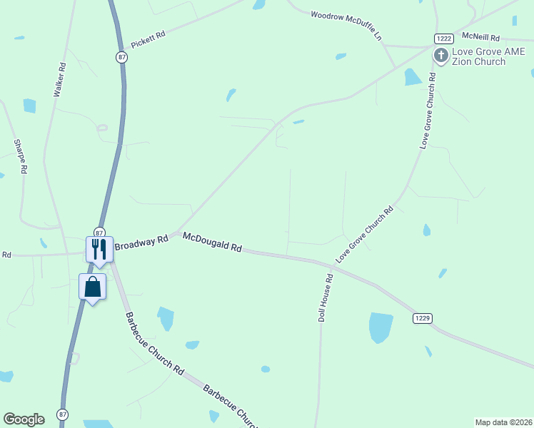 map of restaurants, bars, coffee shops, grocery stores, and more near 15688 McDougald Road in Sanford