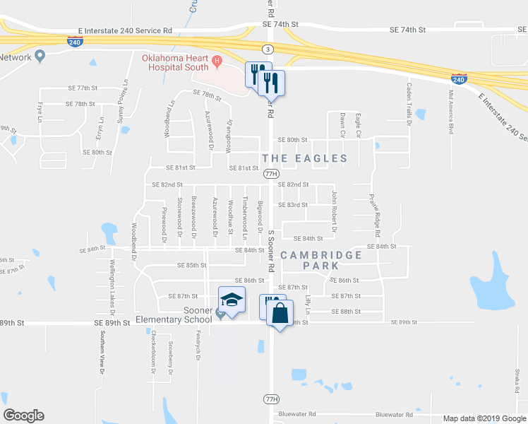 map of restaurants, bars, coffee shops, grocery stores, and more near 8313 Timothy Lane in Oklahoma City