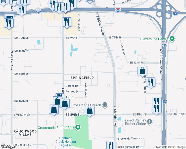 map of restaurants, bars, coffee shops, grocery stores, and more near 8404 Bellmon Avenue in Oklahoma City
