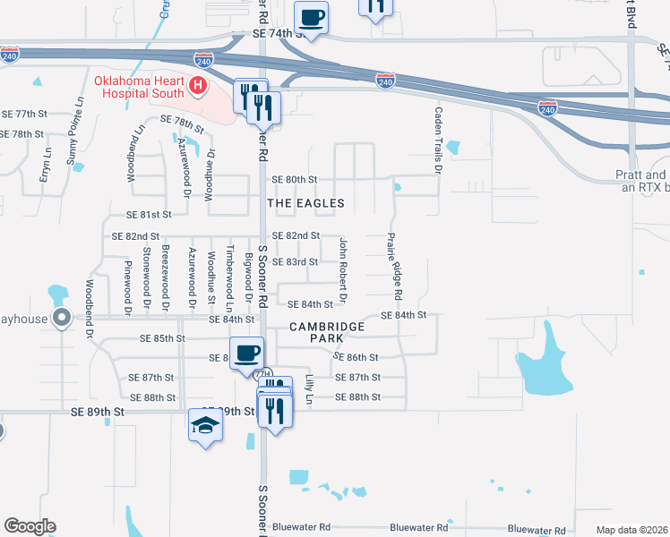 map of restaurants, bars, coffee shops, grocery stores, and more near 8312 Megan Drive in Oklahoma City