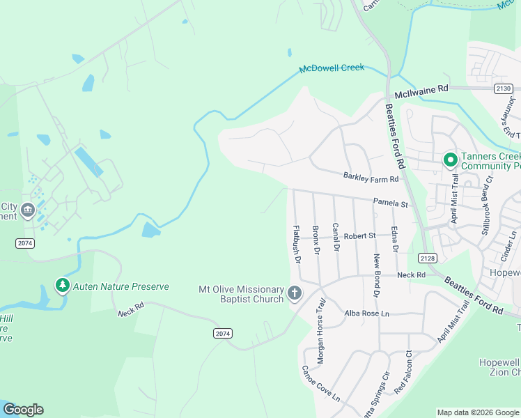 map of restaurants, bars, coffee shops, grocery stores, and more near 5821 Pamela Street in Huntersville