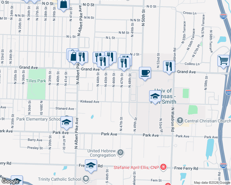 map of restaurants, bars, coffee shops, grocery stores, and more near 4618 Alabama Avenue in Fort Smith