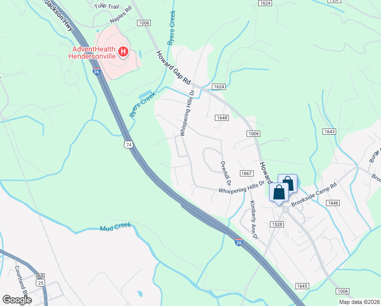 map of restaurants, bars, coffee shops, grocery stores, and more near 401 County Road 1625 in Hendersonville