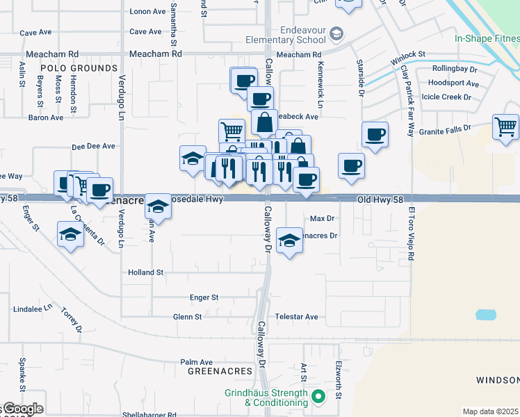 map of restaurants, bars, coffee shops, grocery stores, and more near in Kern County