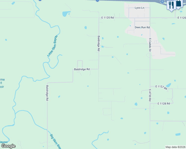 map of restaurants, bars, coffee shops, grocery stores, and more near 472406 East 1125 Road in Muldrow