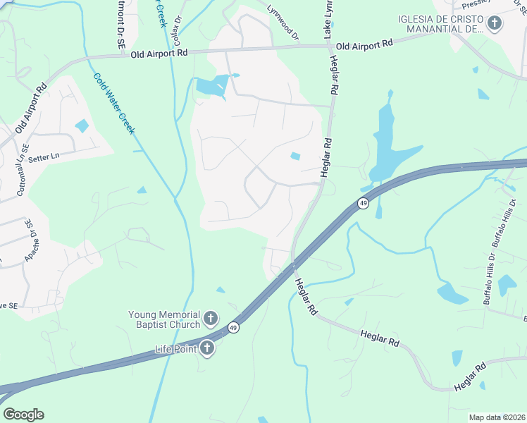 map of restaurants, bars, coffee shops, grocery stores, and more near 2376 Fairport Drive Southeast in Concord