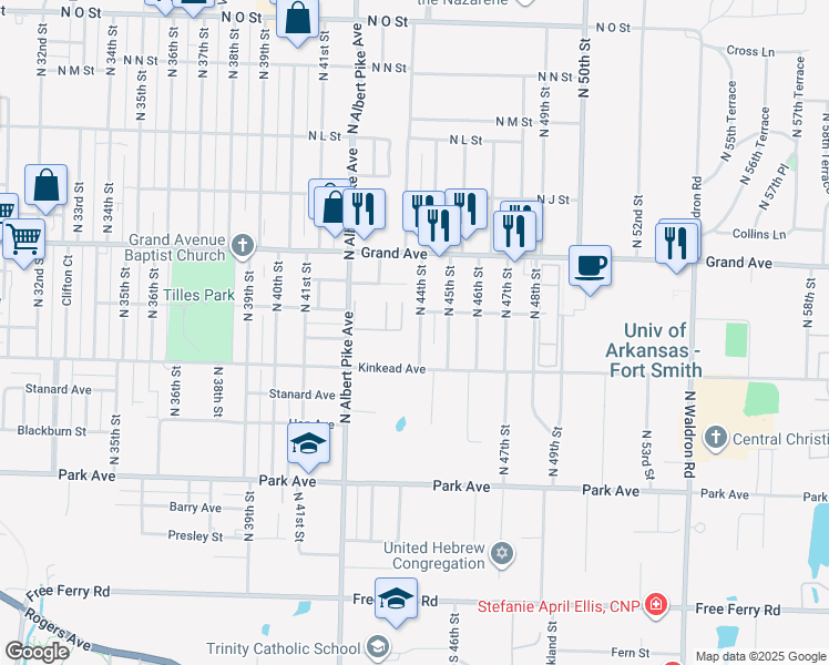 map of restaurants, bars, coffee shops, grocery stores, and more near 713 North 44th Street in Fort Smith