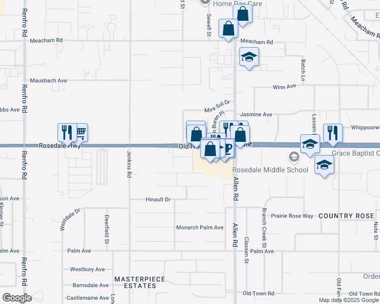 map of restaurants, bars, coffee shops, grocery stores, and more near 13202 Rissy Court in Bakersfield